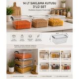 Loremp 14 Litre Kilitli Şeffaf Saklama Kutusu 3’lü Set – Istiflenebilir Kapaklı Düzenleme ve Depolama Kutusu - Standart - Renkli