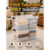 Loremp 2 Ad. 40 Lt Tekerlekli Şeffaf Saklama Kutusu Kilitli Kapaklı Büyük Boy Depolama ve Düzenleyici Kutu - Standart - Renkli