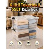 Loremp 2 Ad. 55 Lt Tekerlekli Şeffaf Saklama Kutusu Kilitli Kapaklı Büyük Boy Depolama ve Düzenleyici Kutu - Standart - Renkli