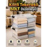 Loremp 2 Ad. 60 Lt Tekerlekli Şeffaf Saklama Kutusu Kilitli Kapaklı Büyük Boy Depolama ve Düzenleyici Kutu - Standart - Renkli