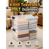 Loremp 2 Ad. 70 Lt Tekerlekli Şeffaf Saklama Kutusu Kilitli Kapaklı Büyük Boy Depolama ve Düzenleyici Kutu - Standart - Renkli