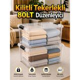 Loremp 2 Ad. 80 Lt Tekerlekli Şeffaf Saklama Kutusu Kilitli Kapaklı Büyük Boy Depolama ve Düzenleyici Kutu - Standart - Renkli