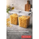 Loremp 2’li 10 Lt Kilitli Kapaklı Şeffaf Saklama Kutusu | Derin Depolama Kabı, Mutfak & Kiler Düzenleyici - Standart - Renkli Beyaz