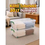 Loremp 2’li Set 30 Lt Kilitli Tekerlekli Saklama Kutusu Şeffaf Yatak Altı Düzenleyici Kutu 63X40X18 cm - Renk - 001-Renkli