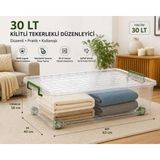 Loremp 2’li Set 30 Lt Kilitli Tekerlekli Saklama Kutusu Şeffaf Yatak Altı Düzenleyici Kutu 63X40X18 cm - Standart - 001-Renkli