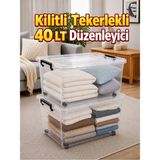 Loremp 2’li Set 40 Lt Kilitli Tekerlekli Saklama Kutusu Şeffaf Düzenleyici Depolama Kutusu - Renk - 001-Renkli