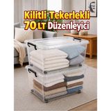 Loremp 2’li Set 72 Lt Kilitli Tekerlekli Saklama Kutusu Şeffaf Düzenleyici Kutu Battaniye Yorgan Oyuncak Depolama Kabı - Standart - Renkli