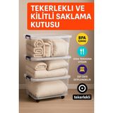 Loremp 3'lü Set 80 Lt Tekerlekli Kilitli Şeffaf Saklama Kutusu Büyük Boy Plastik Düzenleyeci Saklama Kabı - Standart - 001-Renkli