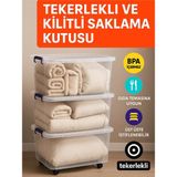 Loremp 3'lü Set 80 Lt Tekerlekli Kilitli Şeffaf Saklama Kutusu Büyük Boy Plastik Düzenleyeci Saklama Kabı - Standart - Renkli
