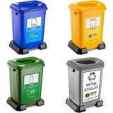 Loremp 4 Lü Geri Dönüşüm Kutusu Renkli Kağıt Atık Plastik Atık Cam ve Sıfır Atık Kutuları 50 Lt