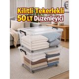 Loremp 49 Litre Tekerlekli Kilitli Şeffaf Saklama Kutusu – Büyük Boy Depolama ve Düzenleme Kabı 2 Adet - Standart - Renkli