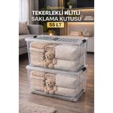 Loremp 55 Lt Tekerlekli Kilitli Saklama Kutusu 2 Adet Depolama Organizer - Standart - Renkli Beyaz