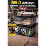 Loremp 60 Lt Antrasit Saklama Kutusu – Kilitli Kapaklı, Tekerlekli Depolama Kutusu (2 Adet) - Standart - Renkli