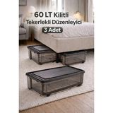 Loremp 60 Lt Tekerlekli Kilitli 3 Adet Saklama Kutusu Depolama Düzenleyici - Standart - Renkli