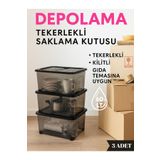Loremp 60 LT Tekerlekli Saklama Kutusu (3'lü Set) - Kilitli, Gıda Temasına Uygun, Şeffaf Depolama Kutusu
