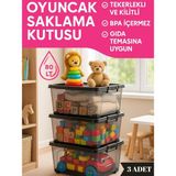 Loremp 80 Lt Büyük Boy Saklama Kutusu Kapaklı Plastik Organizer – Kamp Ekipmanları Depolama Kabı 3 Adet - Siyah