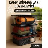 Loremp 80 Lt Kapaklı Plastik Saklama Kutusu Büyük Boy Kamp Ekipmanları İçin Organizer 3 Adet - Şeffaf