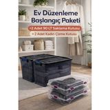 Loremp 80 Lt Tekerlekli Antrasit Kilitli Saklama Kutusu 2 Adet + 2 Adet Kadın Çizme Kutusu Ev Düzenleme - Standart - Renkli Beyaz