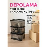 Loremp 80 Lt Tekerlekli Saklama Kutusu (3'lü Set) - Kilitli, Gıda Temasına Uygun, Şeffaf Depolama Kutusu - Standart - Renkli