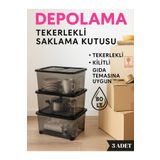 Loremp 80 LT Tekerlekli Saklama Kutusu (3'lü Set) - Kilitli, Gıda Temasına Uygun, Şeffaf Depolama Kutusu