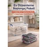 Loremp 80 Lt Tekerlekli Şeffaf Kilitli Saklama Kutusu 1 Adet + 2 Adet Kadın Çizme Kutusu Ev Düzenleme - Standart - Renkli Beyaz