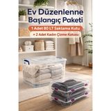 Loremp 80 Lt Tekerlekli Şeffaf Kilitli Saklama Kutusu 1 Adet + 2 Adet Kadın Çizme Kutusu Ev Düzenleme