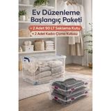 Loremp 80 Lt Tekerlekli Şeffaf Kilitli Saklama Kutusu 2 Adet + 2 Adet Kadın Çizme Kutusu Ev Düzenleme - Standart - Renkli Beyaz