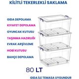 Loremp 80 Lt Tekerlekli Şeffaf Saklama Kutusu Kilit Kapaklı Gıda Temasına Uygun Kıyafet ve Oyuncak Depolama - Beyaz
