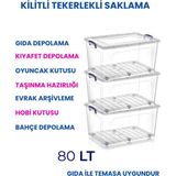 Loremp 80 Lt Tekerlekli Şeffaf Saklama Kutusu Kilit Kapaklı Gıda Temasına Uygun Kıyafet ve Oyuncak Depolama - Standart - 001-Renkli