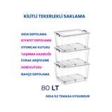 Loremp 80 LT Tekerlekli Şeffaf Saklama Kutusu Kilit Kapaklı Gıda Temasına Uygun Kıyafet ve Oyuncak Depolama