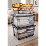 Loremp 90 Lt Antrasit Kilitli Tekerlekli Saklama Kutusu 2 Adet Depolama Düzenleyici - Standart - Siyah