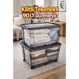 Loremp 90 LT Antrasit Kilitli Tekerlekli Saklama Kutusu 2 Adet Depolama Düzenleyici
