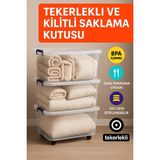 Loremp 90 Lt Kilitli Tekerlekli Saklama Kutusu 3 Adet Şeffaf Depolama Düzenleyici Organizer - Standart - Renkli Beyaz