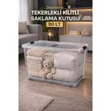 Loremp 90 Lt Saklama Kutusu Kilitli Tekerlekli 1 Adet Organizer-ŞEFFAF - Standart - Renkli Beyaz
