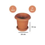 Loremp Balkon Saksı Bahçe Saksısı Büyük Boy Yuvarlak Saksı ve Altlığı 25 Litre 3 Adet 34x42