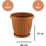 Loremp Balkon Saksı Bahçe Saksısı Büyük Boy Yuvarlak Saksı ve Altlığı 9 Litre 2 Adet 26X24 - Şeffaf