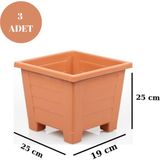 Loremp Balkon Saksı Bahçe Saksısı Küçük Boy Kare Saksı 7 Litre 3 Adet 19X25X25 - Şeffaf