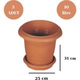 Loremp Balkon Saksı Bahçe Saksısı Küçük Boy Yuvarlak Saksı Antik ve Altlığı 10 Litre 3 Adet 25X31 - Şeffaf