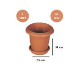 Loremp Balkon Saksı Bahçe Saksısı Küçük Boy Yuvarlak Saksı Antik ve Altlığı 10 Litre 3 Adet 25x31