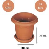Loremp Balkon Saksı Bahçe Saksısı Orta Boy Yuvarlak Saksı ve Altlığı 19 Litre 3 Adet 38X30 - Şeffaf