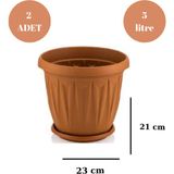 Loremp Balkon Saksı Bahçe Saksısı Orta Boy Yuvarlak Saksı ve Altlığı 5 Litre 2 Adet 23X21 - Şeffaf