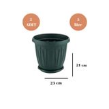 Loremp Balkon Saksı Bahçe Saksısı Orta Boy Yuvarlak Saksı ve Altlığı 5 Litre 2 Adet 23X21 Yeşil