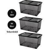 Loremp Depolama Saklama Kutusu Düzenleyici Tekerlekli Kilitli Saklama Kabı 3 Adet 40 Lt Antrasit - Standart - Renkli Beyaz