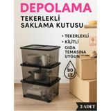 Loremp Kilitli Saklama Kutusu Tekerlekli 80 Litre 3 Adet Saklama Kabı Düzenleyici - Siyah