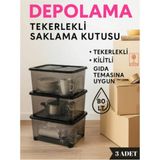 Loremp Kilitli Saklama Kutusu Tekerlekli 80 Litre 3 Adet Saklama Kabı Düzenleyici - Standart - Renkli Beyaz