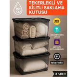 Loremp Saklama Kutusu Depolama Saklama Kabı 80 Litre 3 Adet Kilitli Tekerlekli - Şeffaf