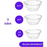 Loremp Şeffaf Badya Leğen Ölçek Göstergeli 3 Adet (15 Lt - 9 Lt - 4,5 Lt) - Beyaz