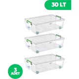 Loremp Tekerlekli Kilitli Saklama Kutusu 30 Litre 3 Adet Tekerlekli Saklama Kabı - Standart - 001-Renkli