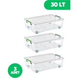 Loremp Tekerlekli Kilitli Saklama Kutusu 30 Litre 3 Adet Tekerlekli Saklama Kabı - Standart - Renkli Beyaz