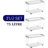 Loremp Tekerlekli Saklama Kutusu 75 Litre Şeffaf 3 Adet Saklama Kabı Mutfak/banyo Çok Amaçlı - Standart - Renkli Beyaz